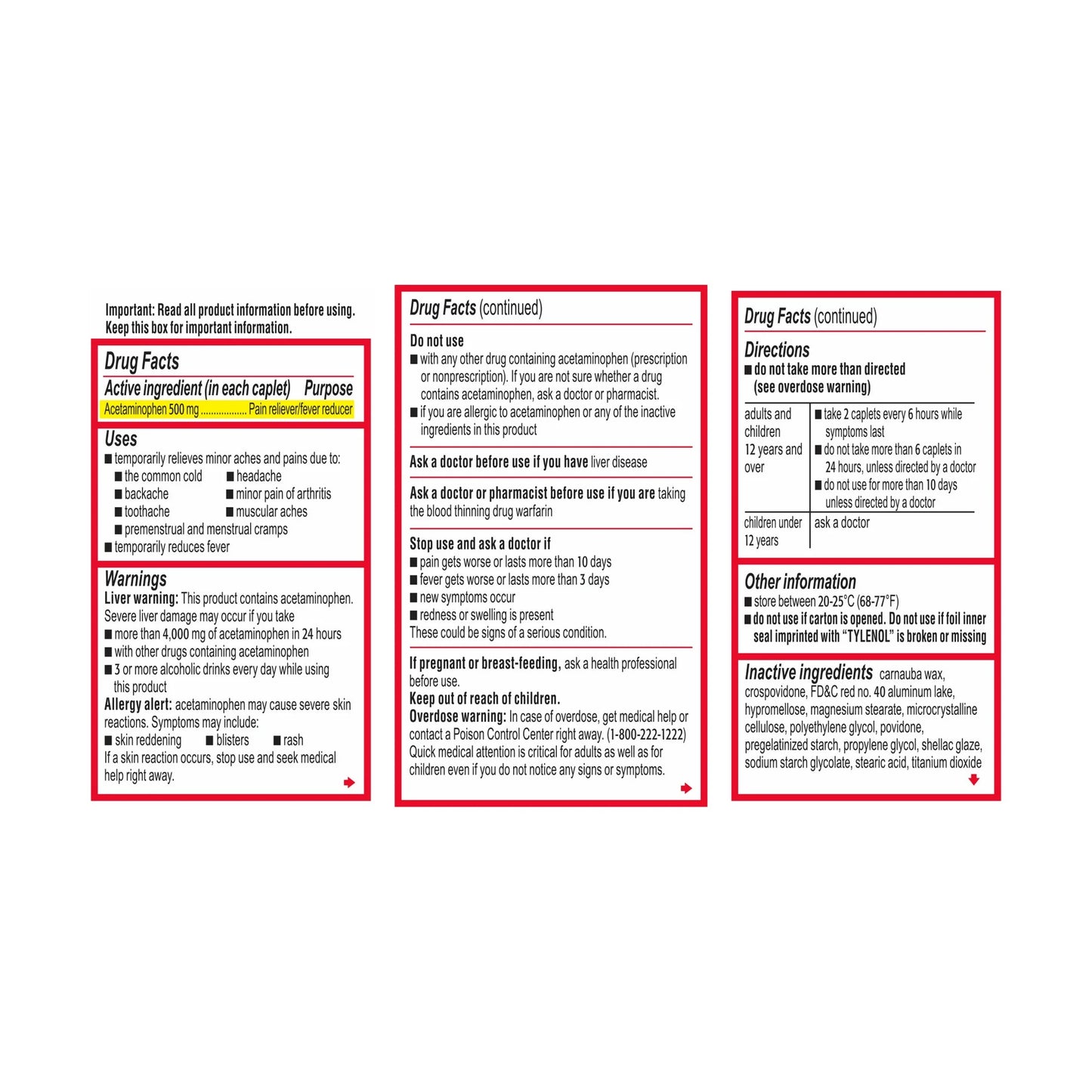 TYLENOL ORIGINAL 24 CAPLETS BOTTLE