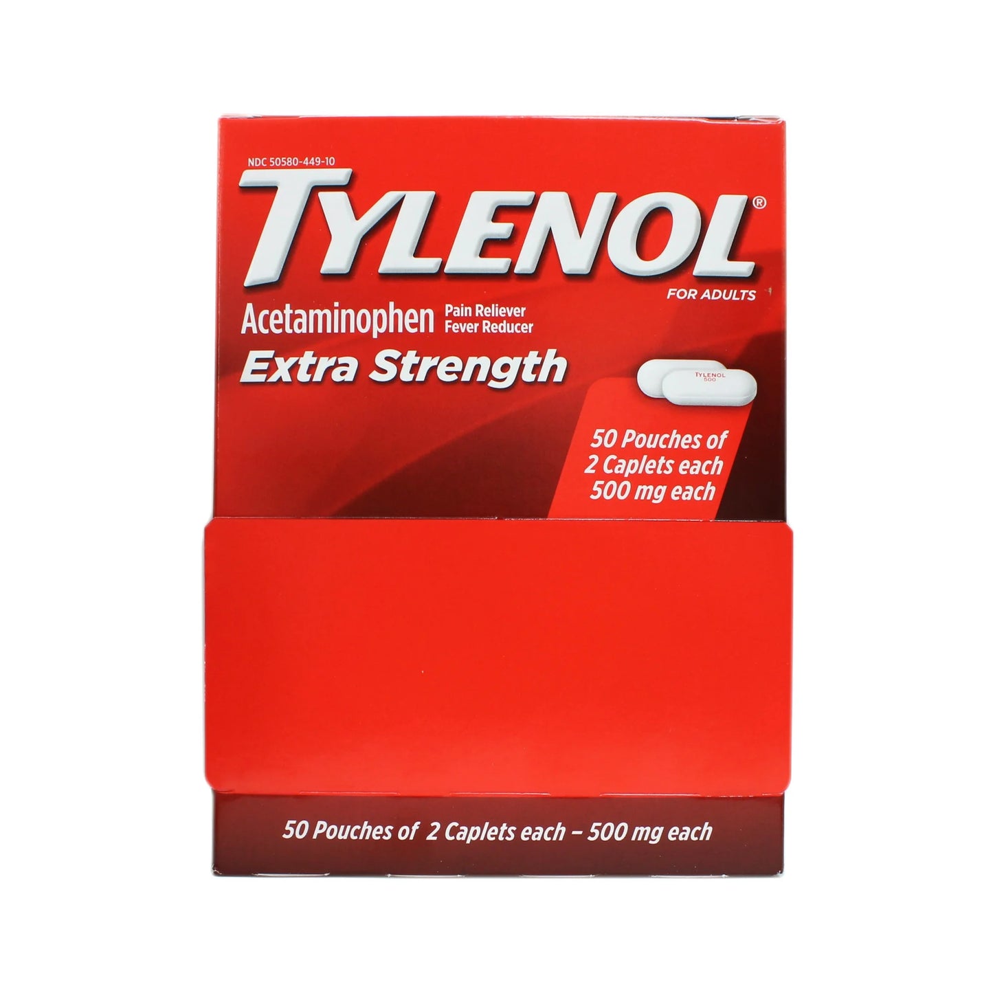 TYLENOL ORIGINAL 100 COUNT, 50 POUCHES (50 x 2 CAPLETS)
