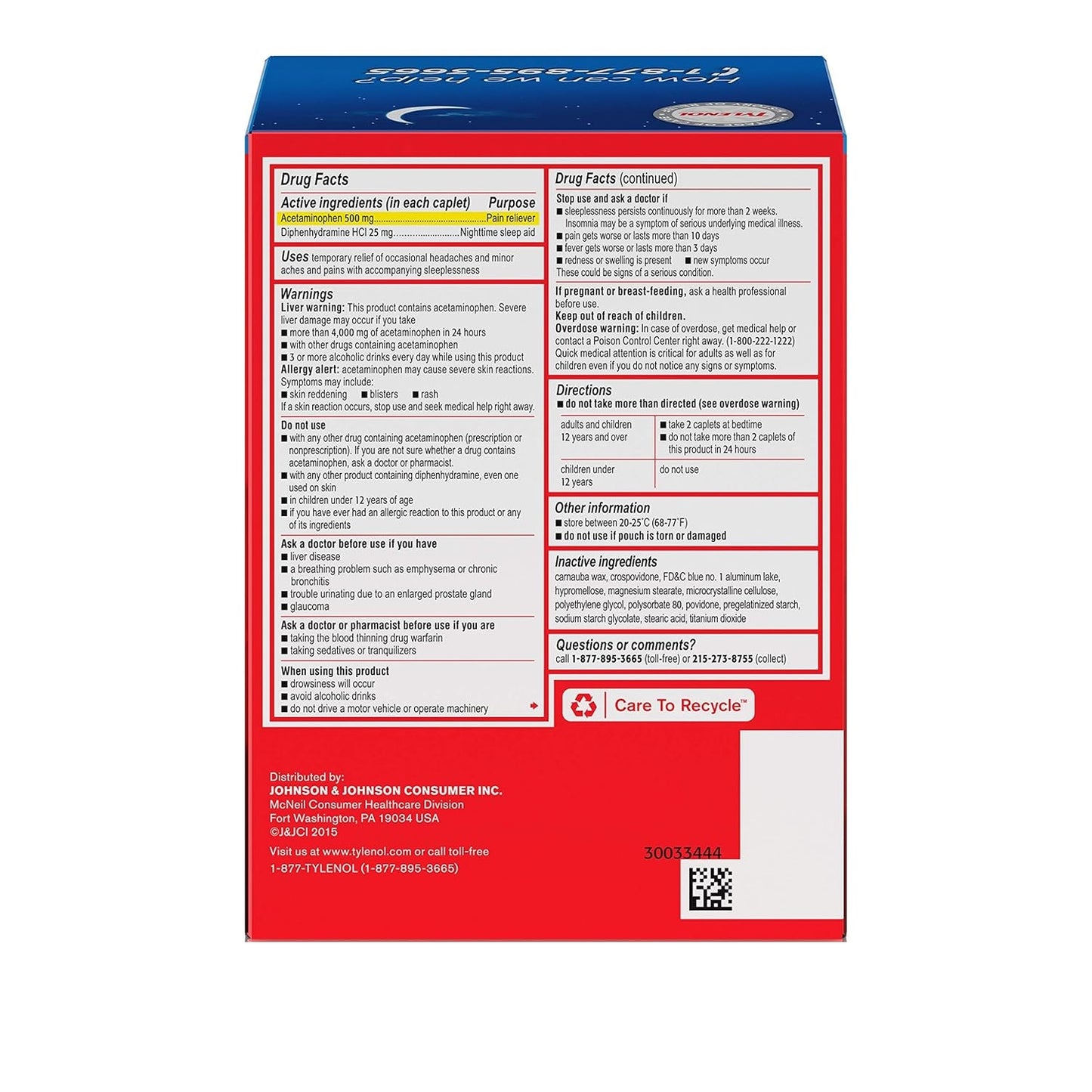 TYLENOL PM 50 COUNT, 25 POUCHES (25 x 2 CAPLETS)