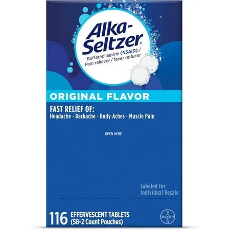 ALKA SELTZER ORIGINAL FLAVOR 2 TABLETS, 58 POUCHES (58 X 2 TABLETS)