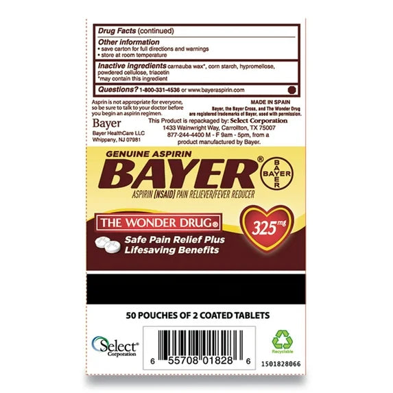 BAYER  2 TABLETS, 50 POUCHES (50 x 2 TABLETS)