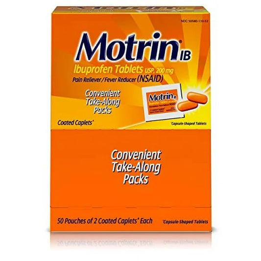 MOTRIN 2 COATED CAPLETS, 50 POUCHES (50 X 2 CAPLETS)