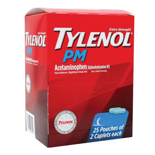 TYLENOL PM 50 COUNT, 25 POUCHES (25 x 2 CAPLETS)